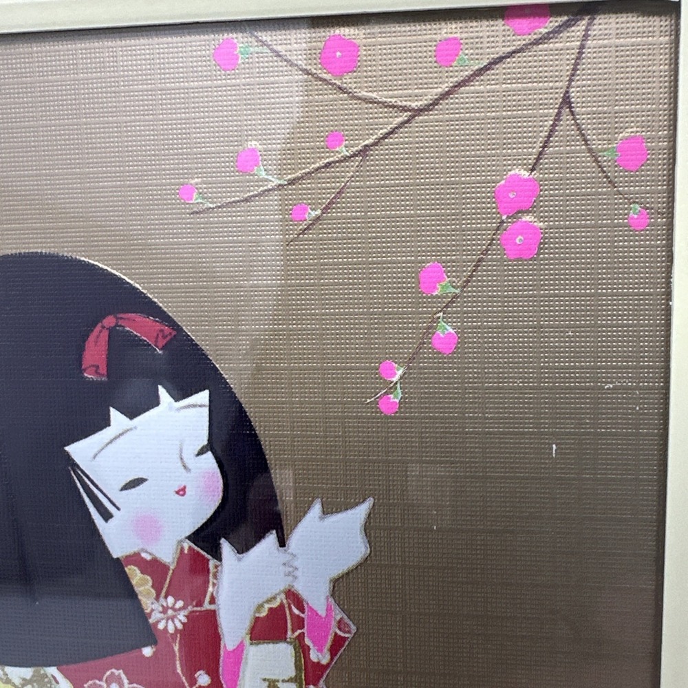 Vintage Japanese Washi-E Paper Doll 3D Art Pair Chiyogami Shadow Box 6x5 Relief - Picture 10 of 16